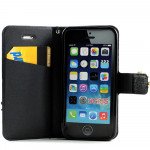 Wholesale iPhone 5 5S Crystal Flip Leather Wallet Case with Stand Strap (Double Flower Black)